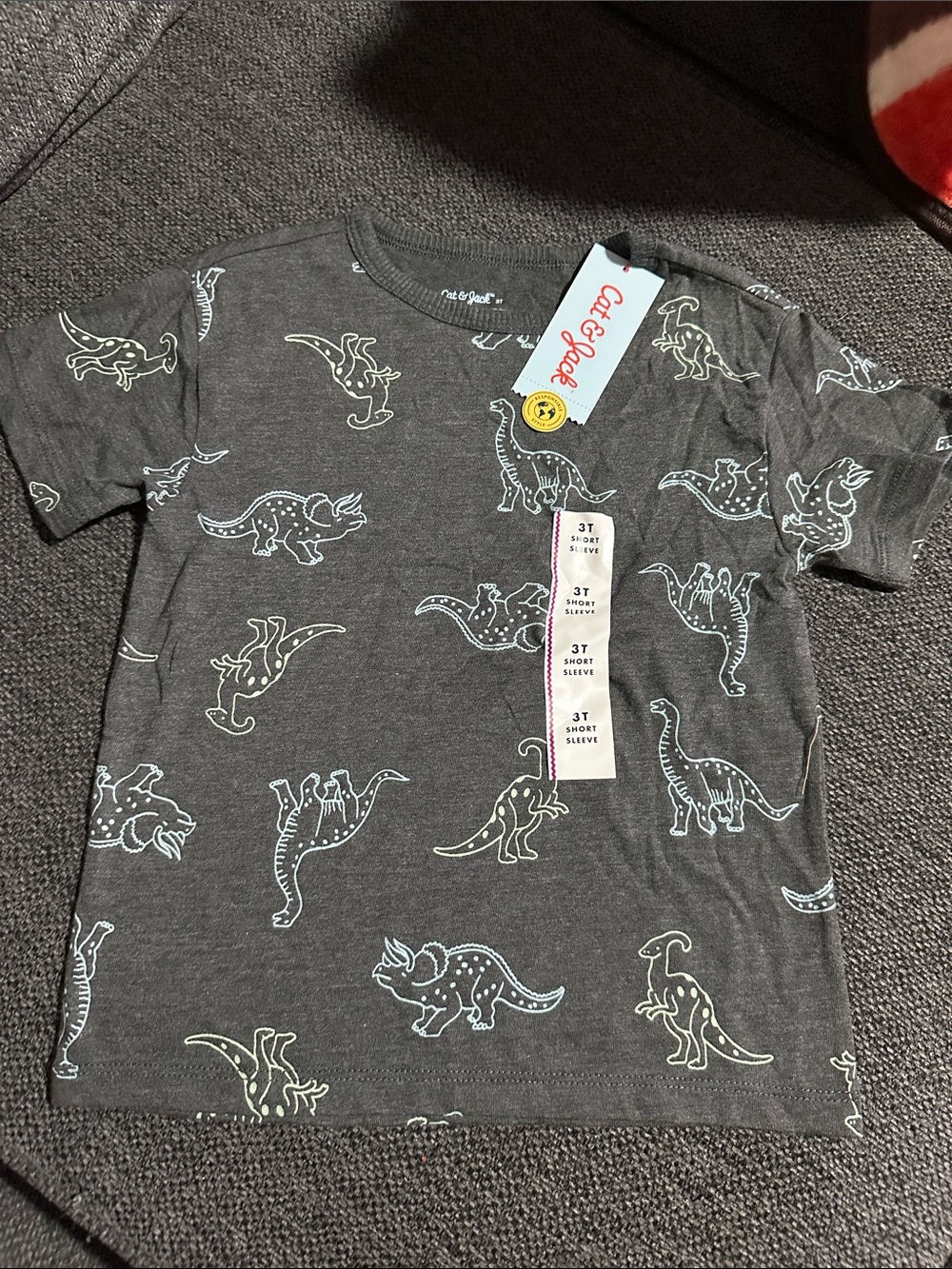 Cat & Jack Charcoal Dinosaur Print Tee - Green & White Accents